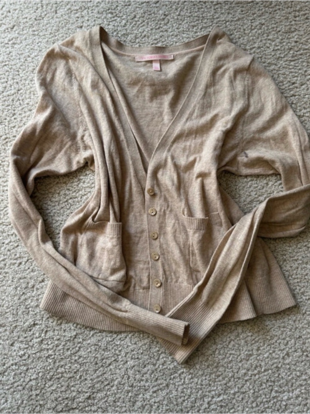 Victoria's Secret Beige Button-Front V-Neck Cardigan soft long sleeve classy